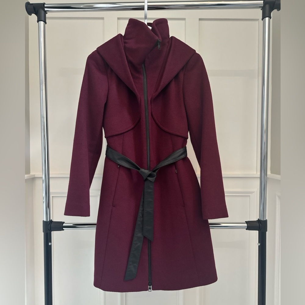 Soia & Kyo Burgundy Coat with Black Accents